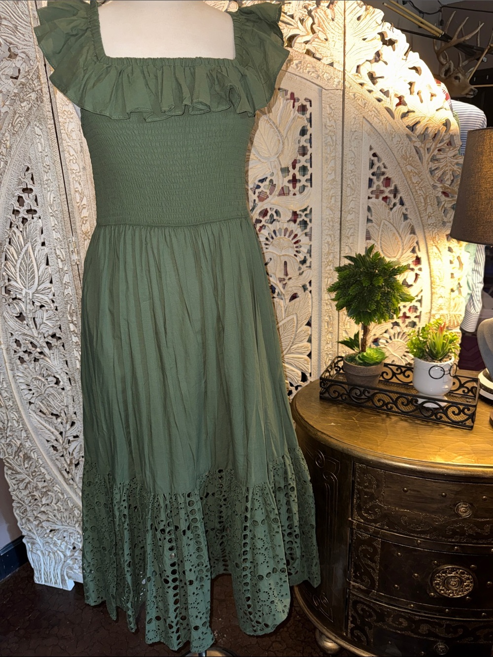 Dotti Olive Green Ruffled Maxi Dress/Swimsuit Coverup